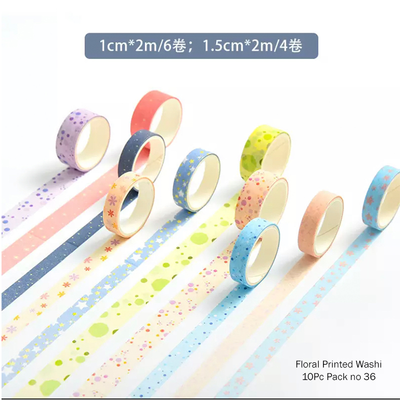 Floral Printed Washi Tape 10Pc Pack no 36