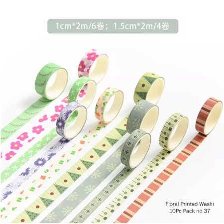 Floral Printed Washi Tape 10Pc Pack no 37