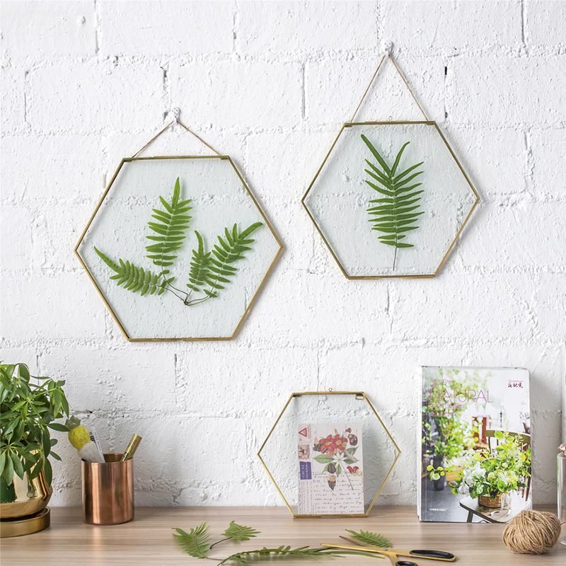 Floating Glass Frame Gold Hexagon