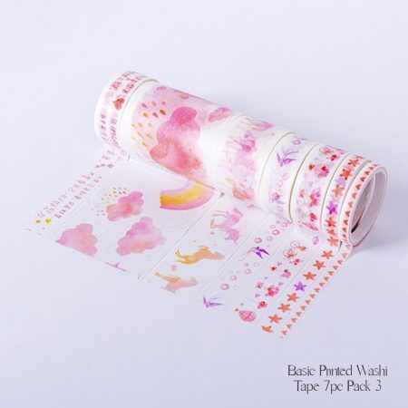 Basic Printed Washi Tape 7pc pack 3
