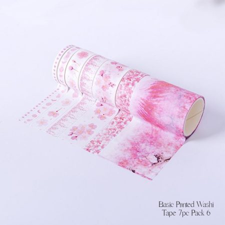 Basic Printed Washi Tape 7pc pack 6
