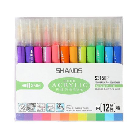 Shands Glitter Acrylic Marker 2mm Tip Set of 12 (S315DP)