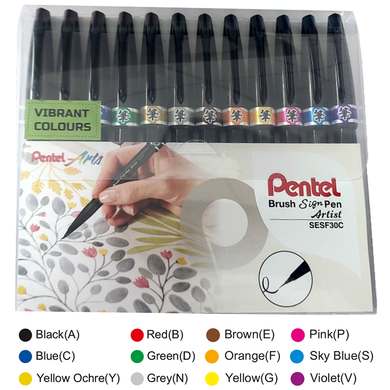 Pentel Brush Sign Pen Artist SESF30C Vibrant Colours Set of 12