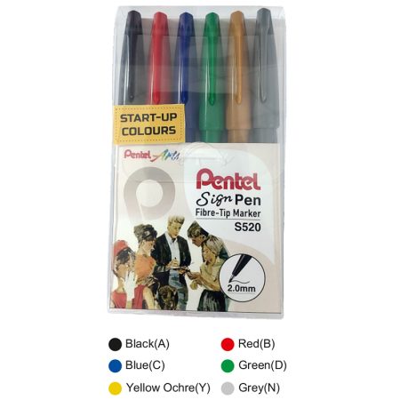 Pentel Sign Pen S520 Startup Colours Set of 6