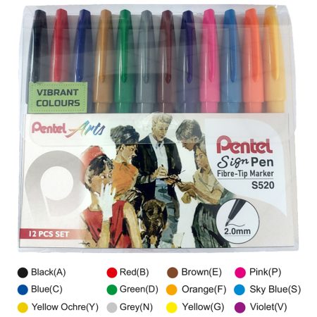 Pentel Sign Pen S520 Vibrant Colours Set of 12