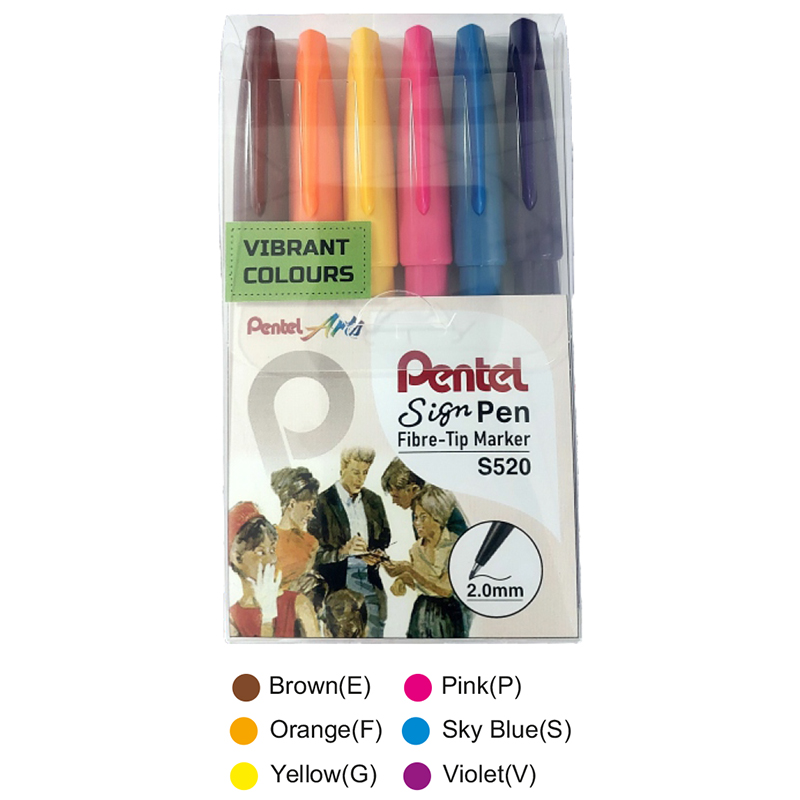 Pentel Sign Pen S520 Vibrant Colours Set of 6