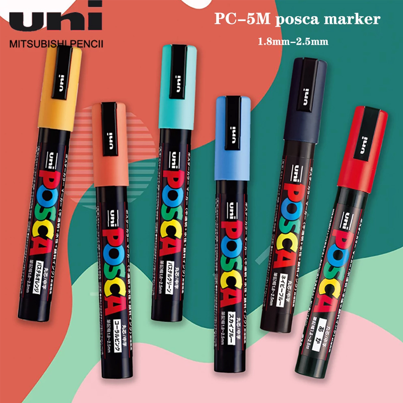  Uni Posca Paint Marker FULL RANGE Set , Mitsubishi ALL Natural  & Dark , Gold & Silver Pen Medium Point 29 Color (PC-5M), Original Plastic  Box : Office Products