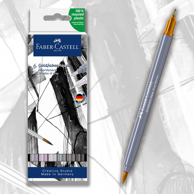 Faber-Castell Gold Faber Aqua Dual Markers Shades Of Grey Set of 6