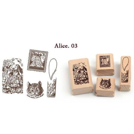 Vintage Wooden Antique Stamp Alice.03 Set of 4 (QWAS1)