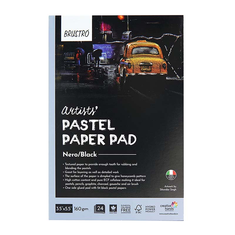 Brustro Artists Pastel Paper Pad Black 160gsm 3.5in x 5.5in 24 Sheets (BRPPET4x6)