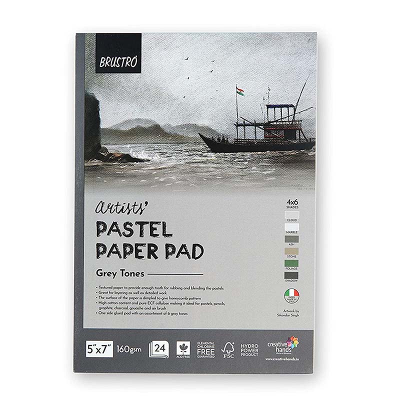 Brustro Artists Pastel Paper Pad Grey Tones 160gsm 5in x 7in 24 Sheets (BRPPGT5x7)