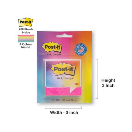 3M Post It Sticky Notepad 3x3in Set of 4 (200 Sheets)