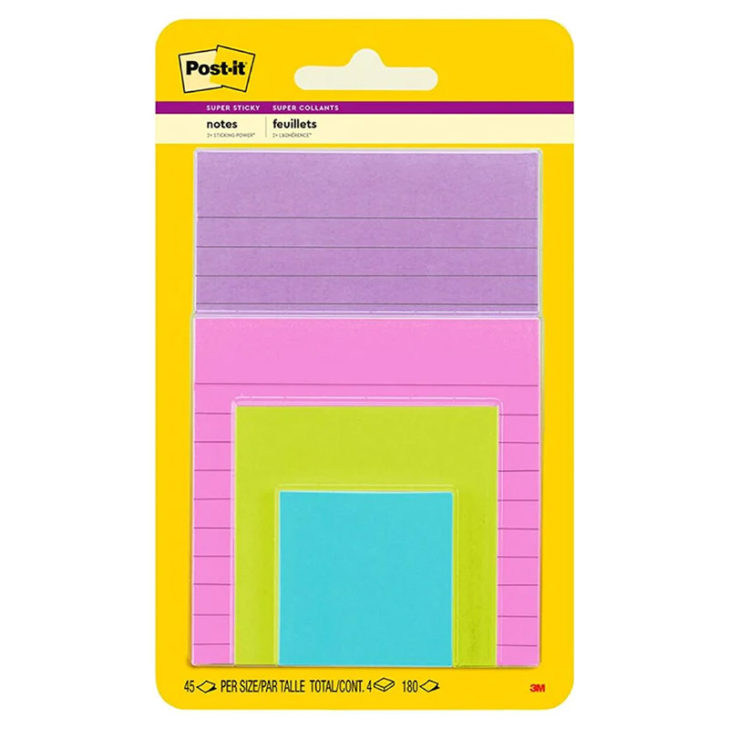3M Post It Super Sticky Ruled Notepad Set of 4 (180 Sheets)