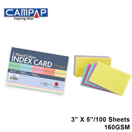 Campap Index Card 3x5in 100 Sheets 5 Colours