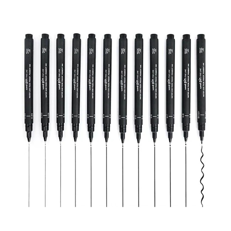 Uni Pin Fineliner Black Drawing Pen Set of 12