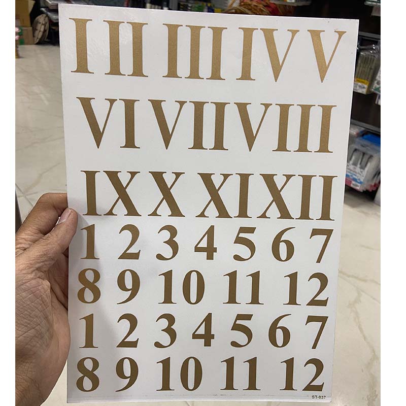 Resin Sticker Gold Numbers Roman & Numeric Mix A4 ST-037