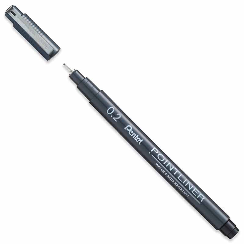 Pentel Pointliner Fineliner Black Drawing Pen 0.2mm