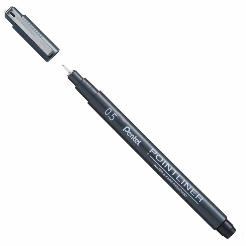 Pentel Pointliner Fineliner Black Drawing Pen 0.5mm