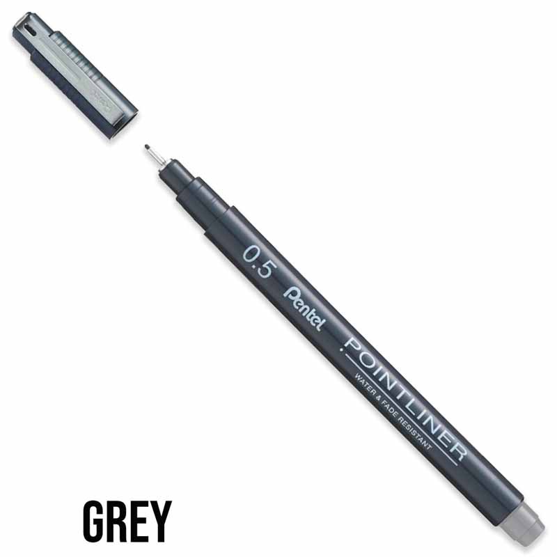 Pentel Pointliner Fineliner Grey Drawing Pen 0.5mm