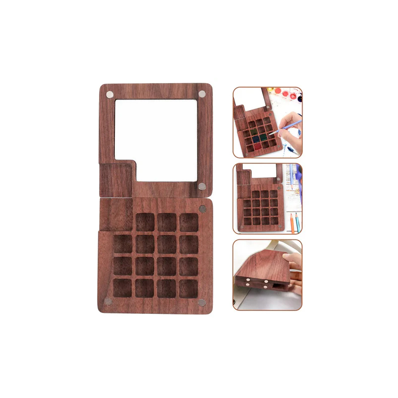 Mini Wooden Travel Palette 15 Wells