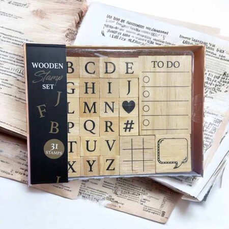 31pc Wooden Stamp Set Upper Case Alphabet with Journal Stamp
