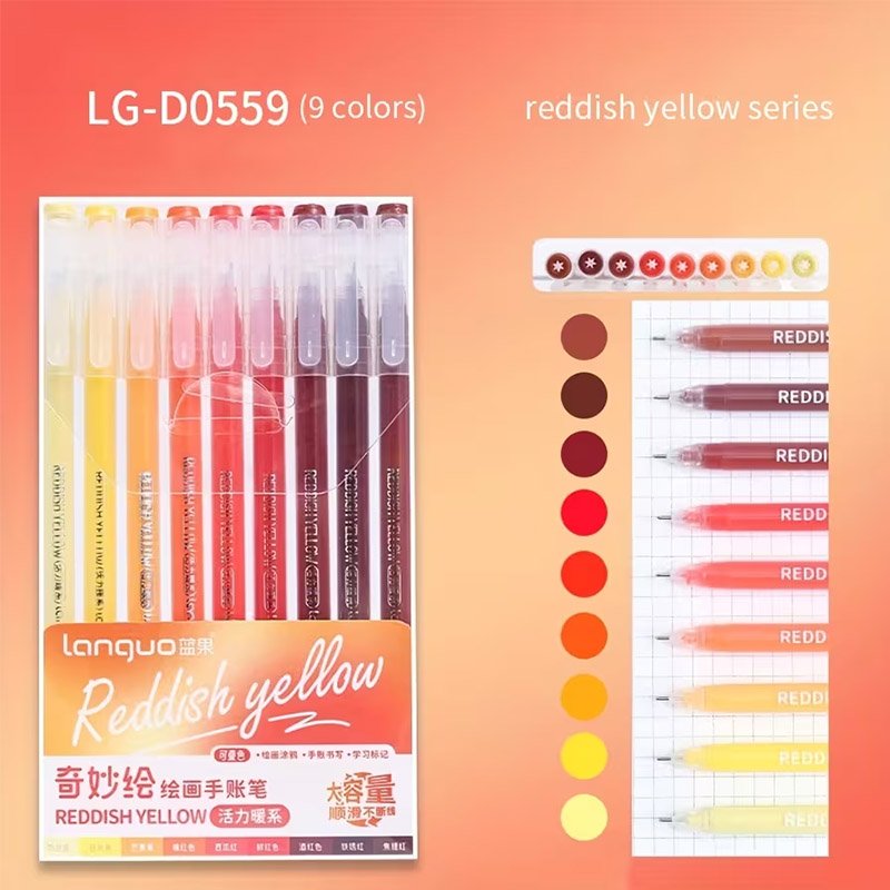 Lanquo Gel Pen Set of 9 Reddish Yellow LG-D0559