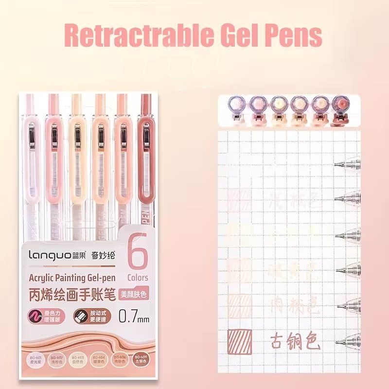 Languo Retractable Acrylic Gel Pens 6 Colors Set D200-10