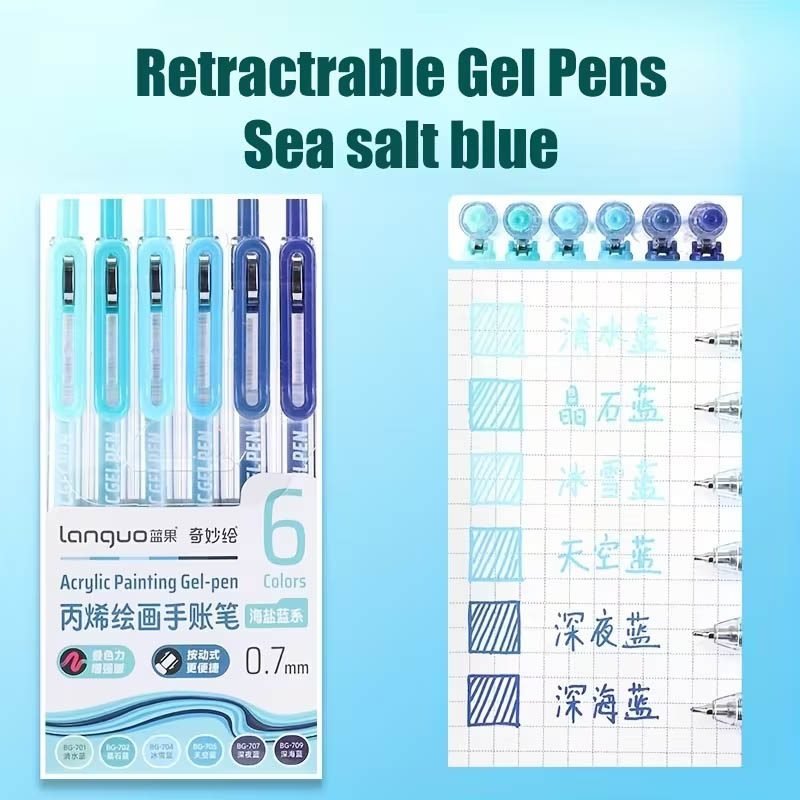 Languo Retractable Acrylic Gel Pens 6 Colors Set D200-6