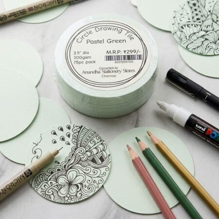 Jain Pastel Green Toned Circle Drawing Tile 3.5" 300gsm 75pcs