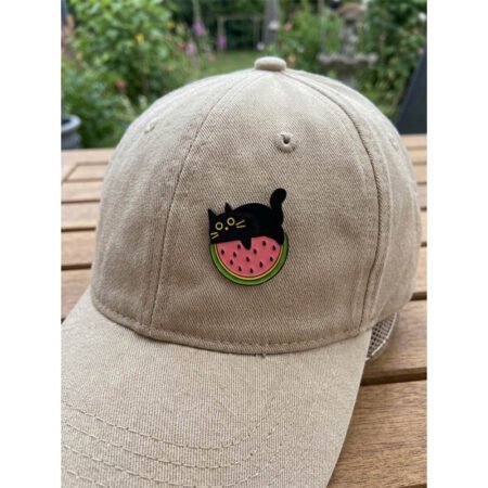 Enamel Brooch Pin Cat on Melon