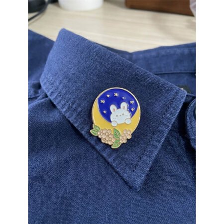 Enamel Brooch Pin Cat on Yellow Moon