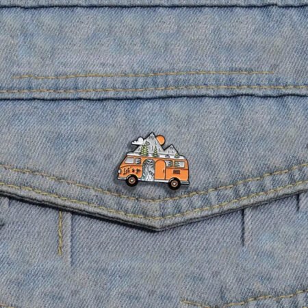 Enamel Brooch Pin Lets Go Van Travel