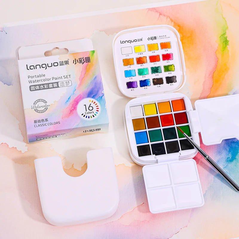 Languo Protable Watercolor Paint Set Of 16 With Brush - Classic Colors (S-618-1)