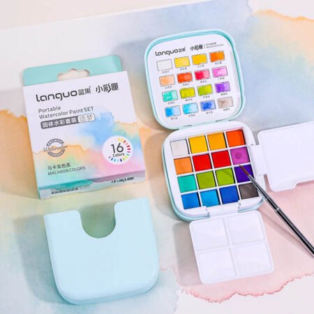 Languo Protable Watercolor Paint Set Of 16 With Brush - Macaron Colors (S-618-2)