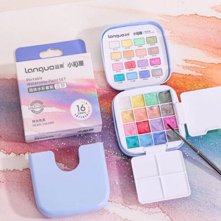 Languo Protable Watercolor Paint Set Of 16 With Brush - Pearl Colors (S-618-4)