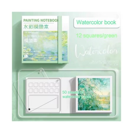 Portable Mini Watercolor Sketchbook with Built-In 12 wells Palette