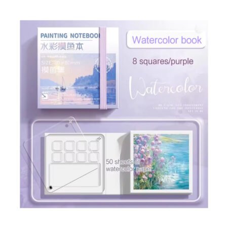 Portable Mini Watercolor Sketchbook with Built-In 8 wells Palette