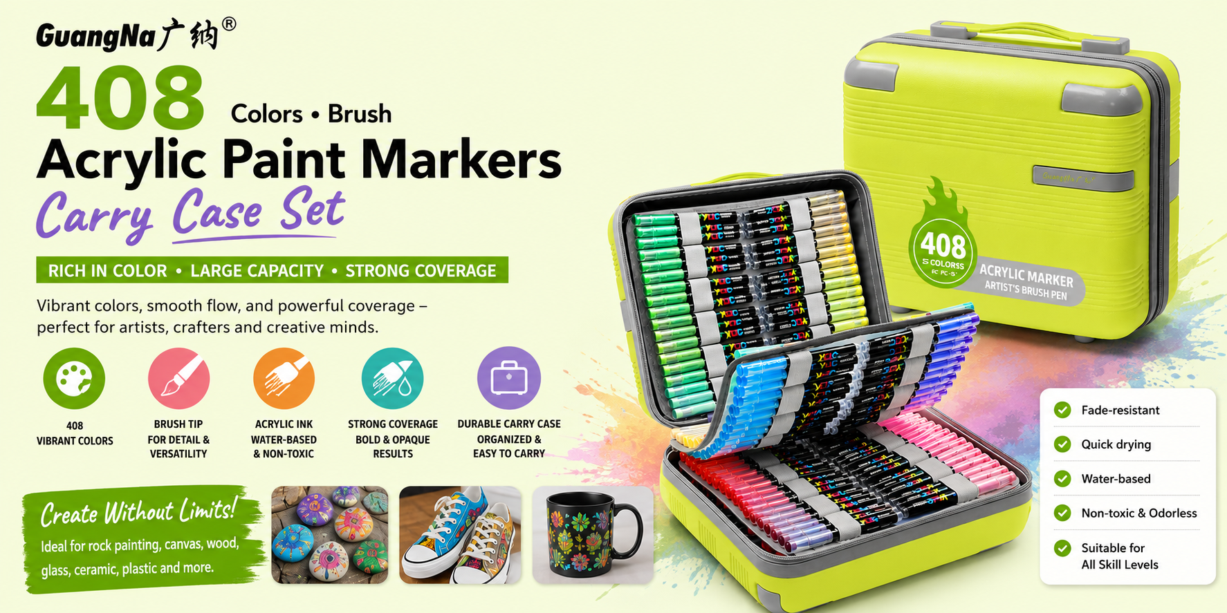 GuangNa 408 Acrylic Paint Markers Carry Case Set