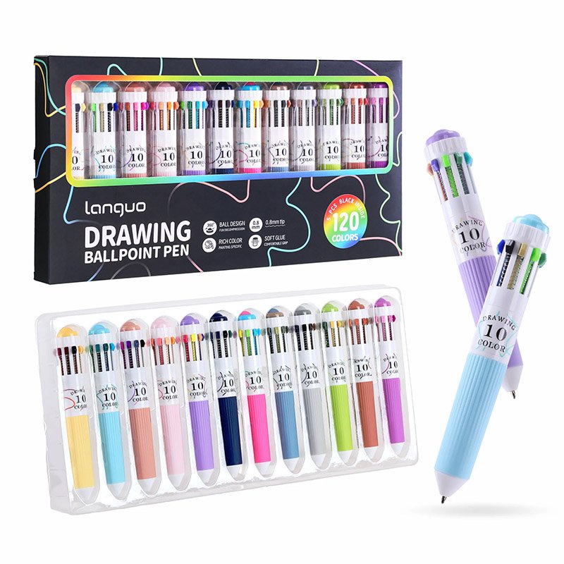 Languo Drawing Ball Pen 120 Colours, 12Pcs 10-in-1 Multicolor Pen Set BP-102