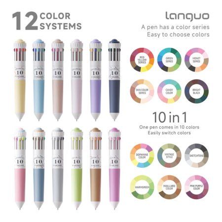 Languo Drawing Ball Pen 120 Colours, 12Pcs 10-in-1 Multicolor Pen Set BP-102